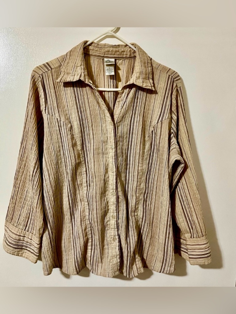 Casual Striped Button-Down Shirt - Neutral Beige by